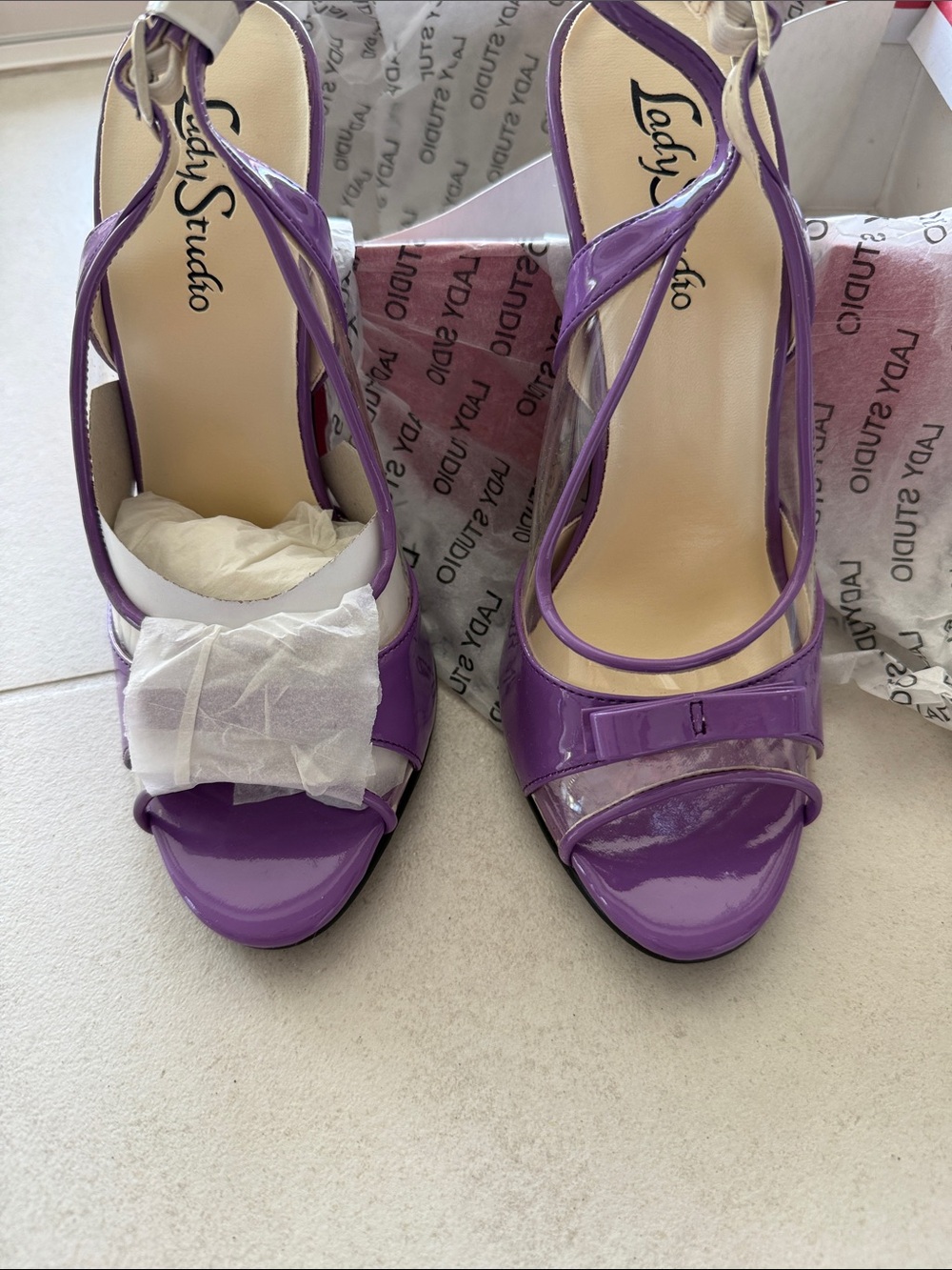 Purple Patent Open-Toe Heels